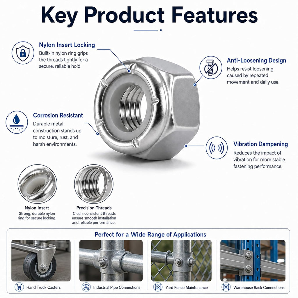 3/8"-16 Inch Lock Nuts, Galvanizing Carbon Steel Nylon Insert Locknuts,Standard Inch Thread Nylock Nuts for Bolts 60 Pack