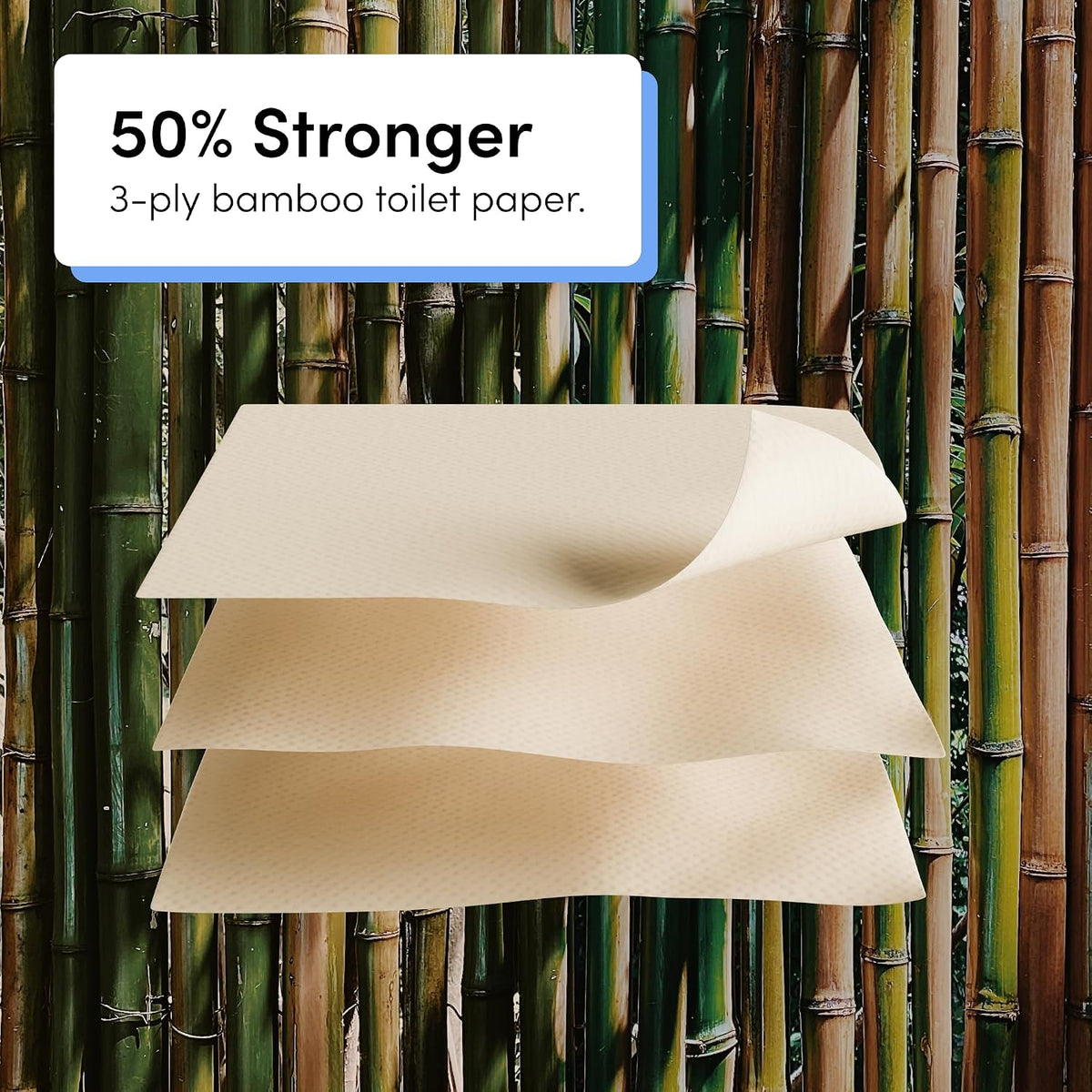 Premium Bamboo Toilet Paper, 3 Ply, 300 Sheets Per Roll, 8 Pack