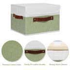 Fabric Storage Box Bins with Lids, Green White, 15"x10"x10"