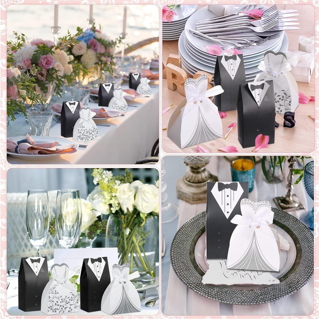 100 Pcs Wedding Party Favor Boxes for Guests, Dress Tuxedo, Stylish