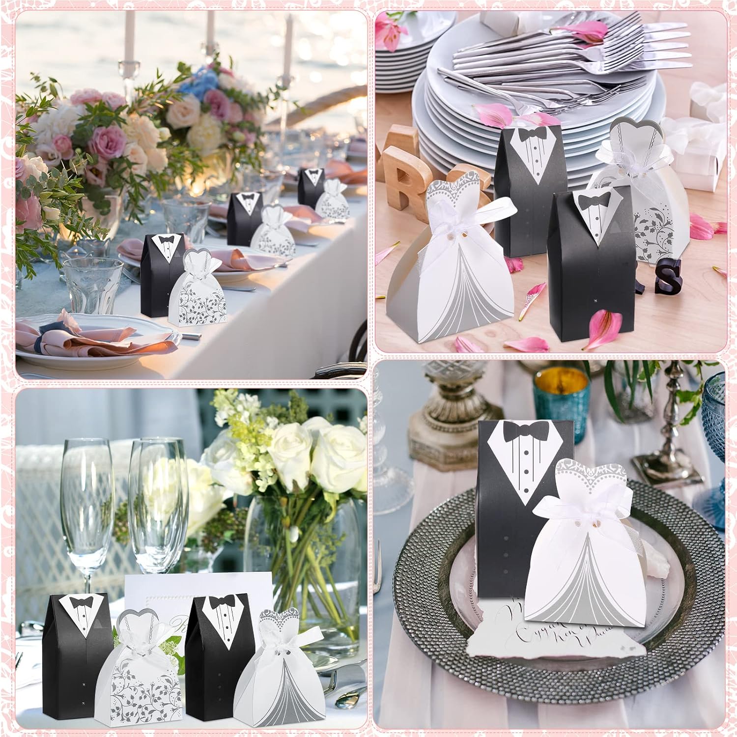 100 Pcs Wedding Party Favor Boxes for Guests, Dress Tuxedo, Stylish