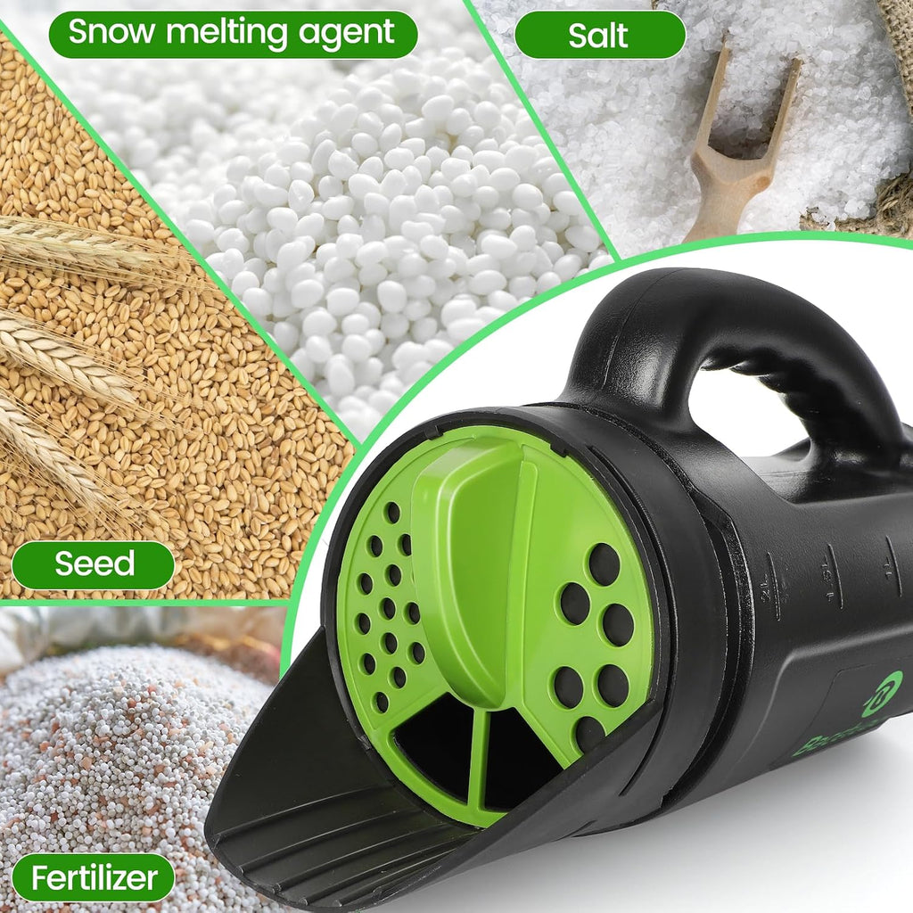 Hand Spreader Shaker, Multiple Adjustable Opening Sizes for All Purpose for Grass Seed, Fertilizer & Earth Food, Snow