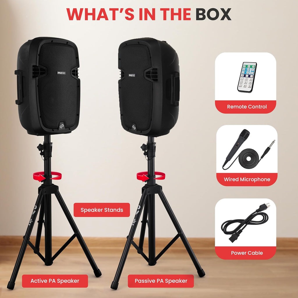 Wireless Portable PA Speaker System - 1000W High Powered Bluetooth Compatible Active + Passive Pair Outdoor Sound