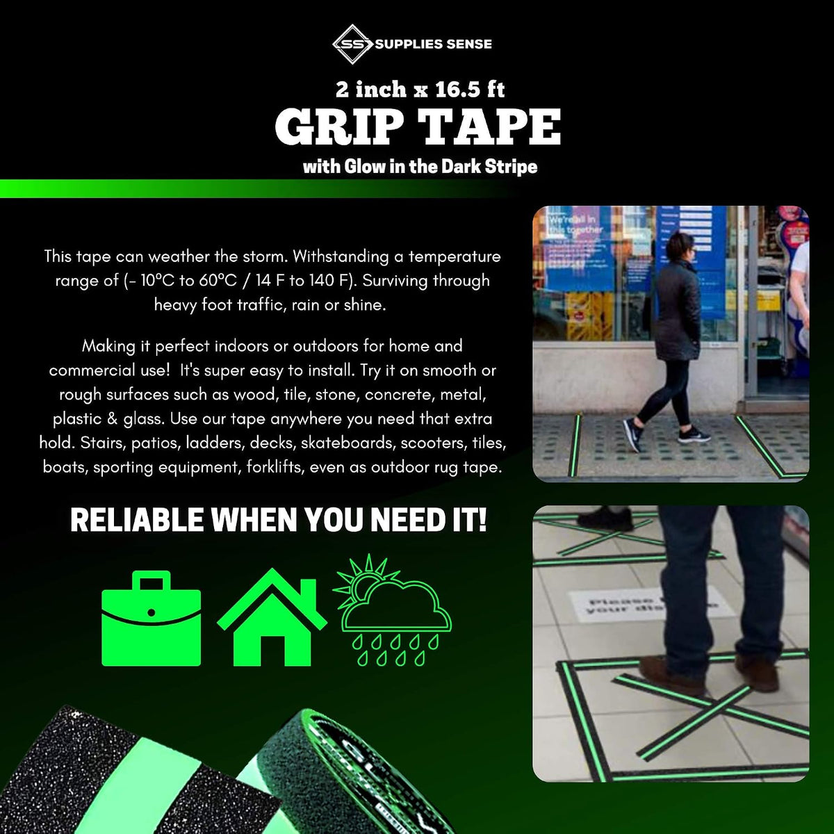 Anti-Slip Grip Tape Strips 2" x16.5ft, Non-Slip Tape