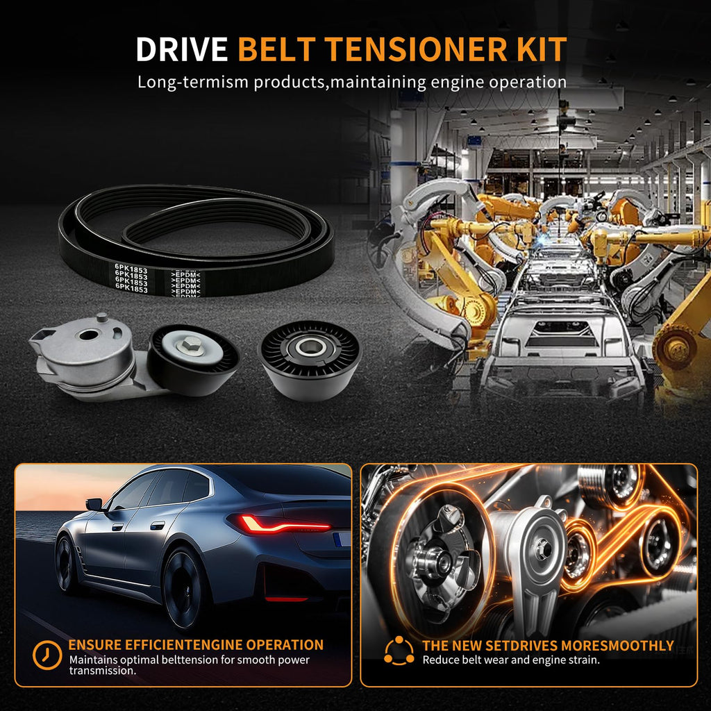 Drive Belt Tensioner Kit with Serpentine Belt&Idler Pulley Replaces 6PK1853