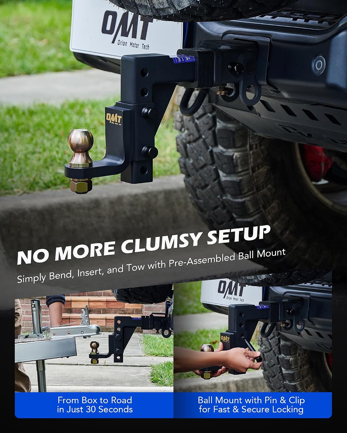Adjustable Trailer Hitch Ball Mount - 2" Receiver & Ball