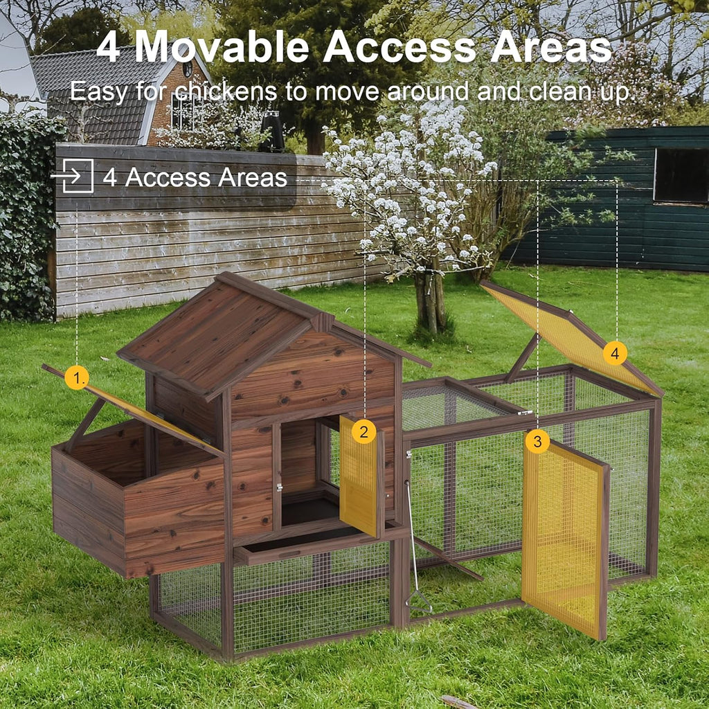 Wooden Chicken Coop Large Outdoor Hen House with Nest Box Poultry Cage Rabbit Hutch 80''- Waterproof UV Panel Brown