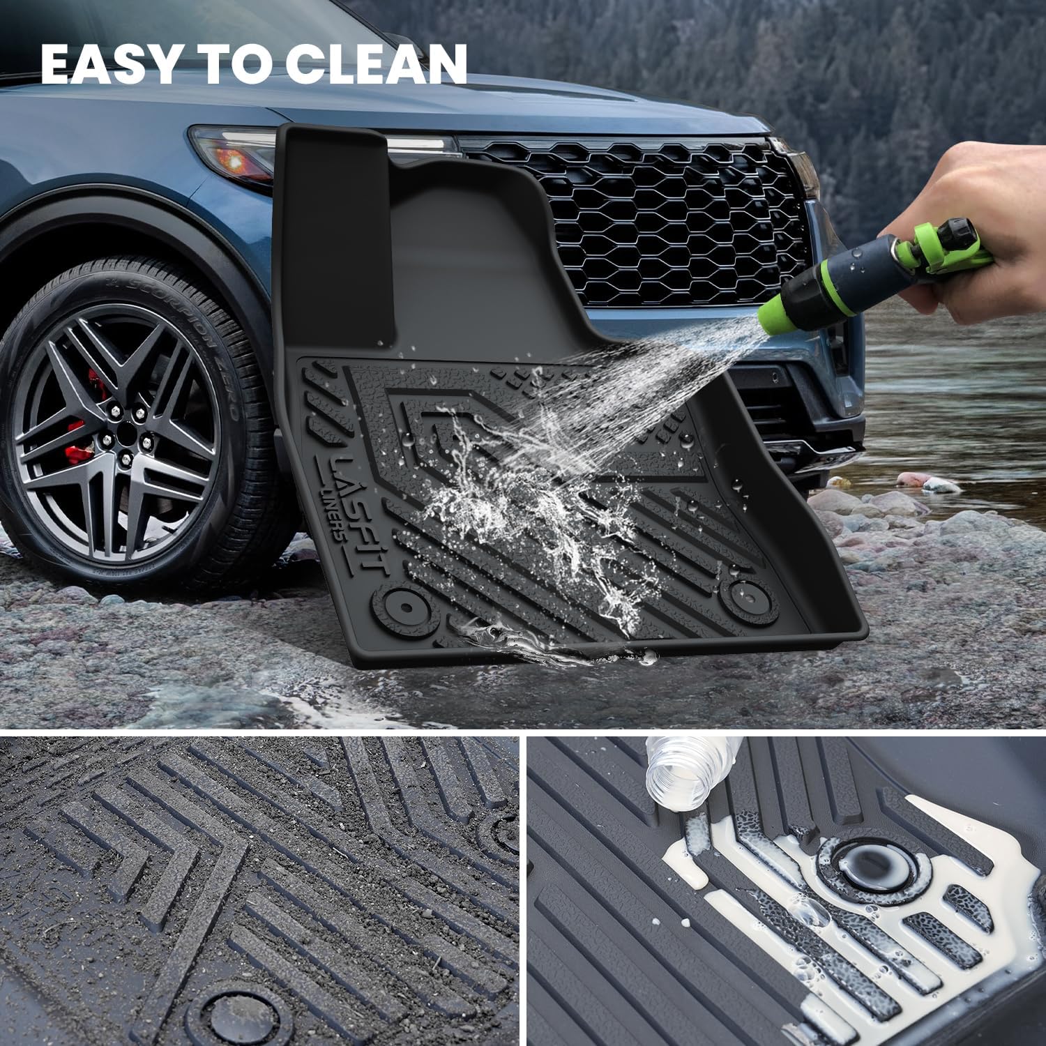 Floor Mats & Cargo Liner with Backrest Mat for Ford Explorer 2022-2025 2026 6 Passenger, Custom Fit All Weather