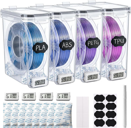 4-Pack Filament Storage Box with Digital Hygrometer, Airtight Dustproof 3D Filament Dry Box for 1kg 1.75mm PLA ABS