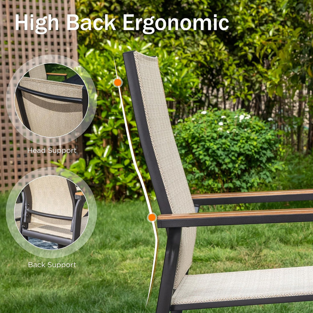 Outdoor Stackable Dining Chairs Set of 8 w/Aluminum Frame, Beige