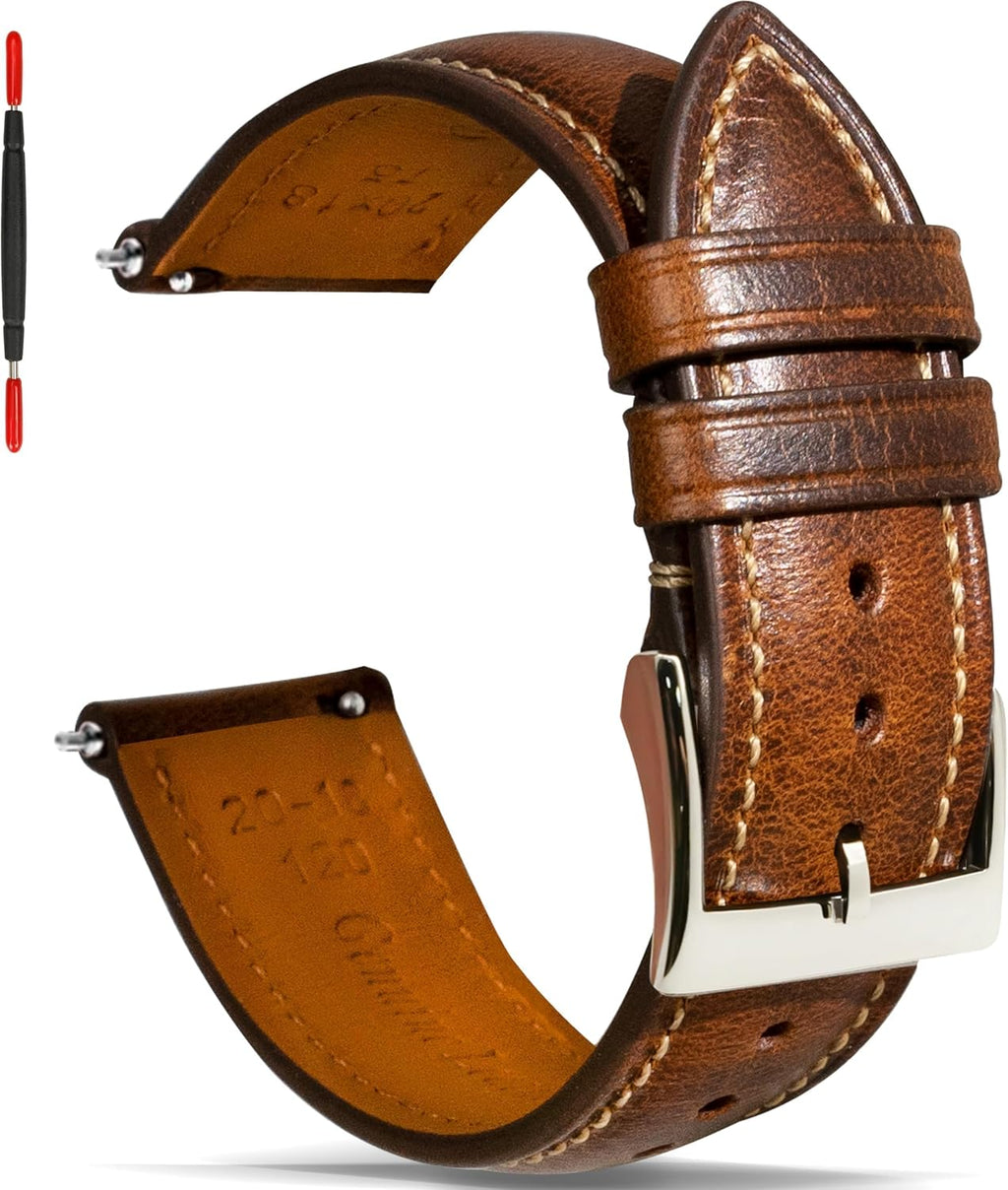 Quick Release Leather Watch Band 14mm 16mm 18mm 19mm 20mm 21mm 22mm 24mm,Vintage Oil Wax-tanned Pull-up Men's Watch