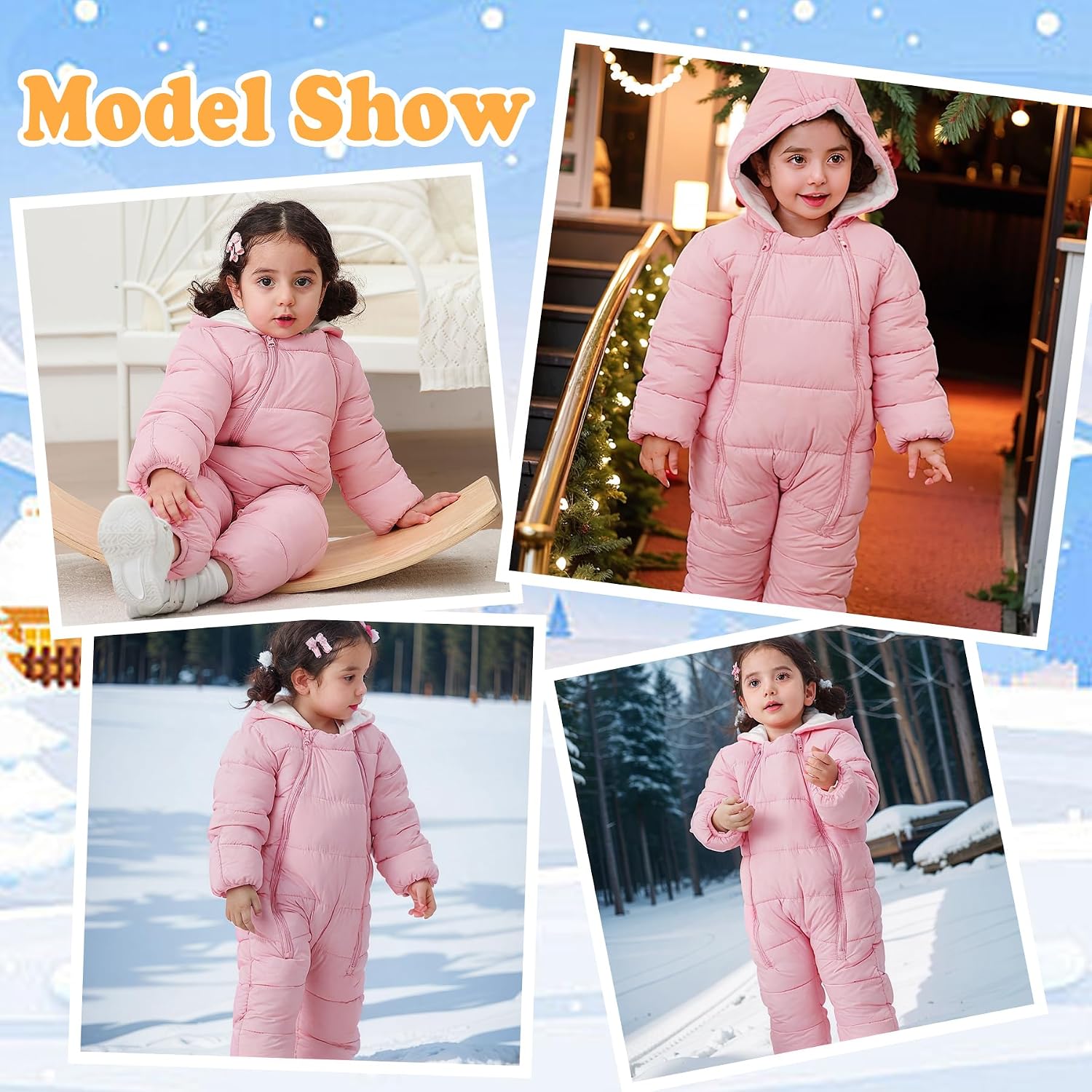 Baby Double Zipper Footed Hooded Fleece Lined Snowsuit 3-24M | Toddler Winter Clothes Infant Girls Boys Padded Puffer