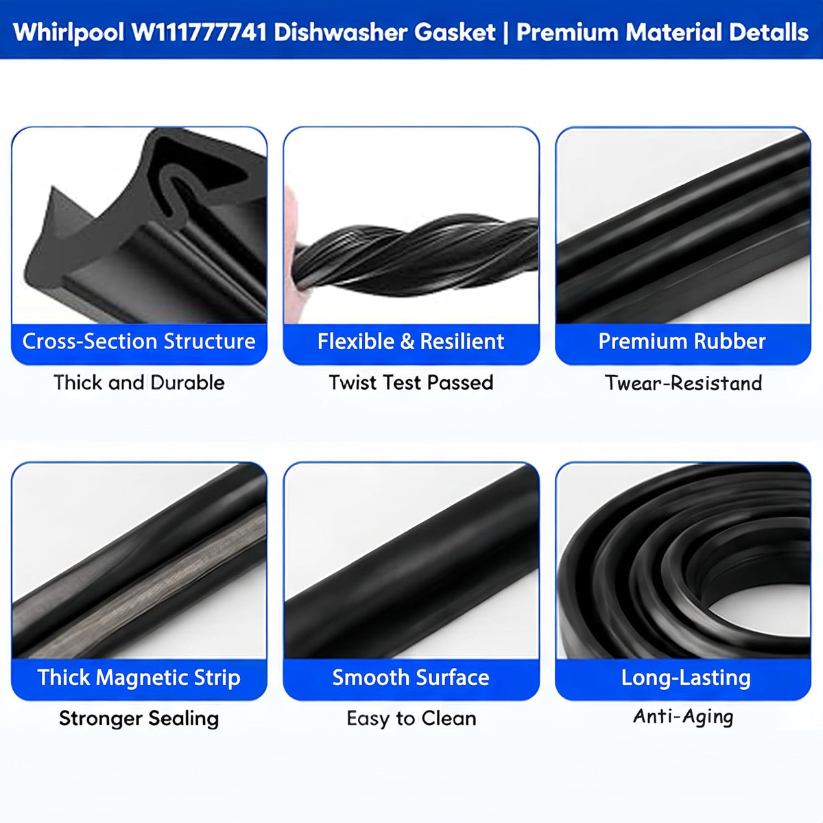 W11177741 Dishwasher Door Seal Fit Whirlpool Maytag KitchenAid Kenmore