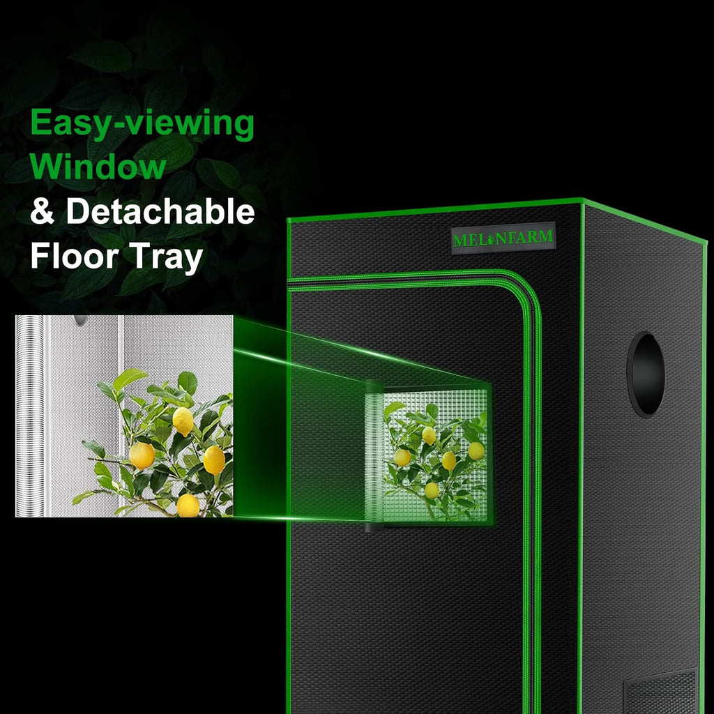 2x2 Grow Tent, 24"x24"x36'' High Reflective 600D Diamond Mylar Canvas with Observation Window and Floor Tray for