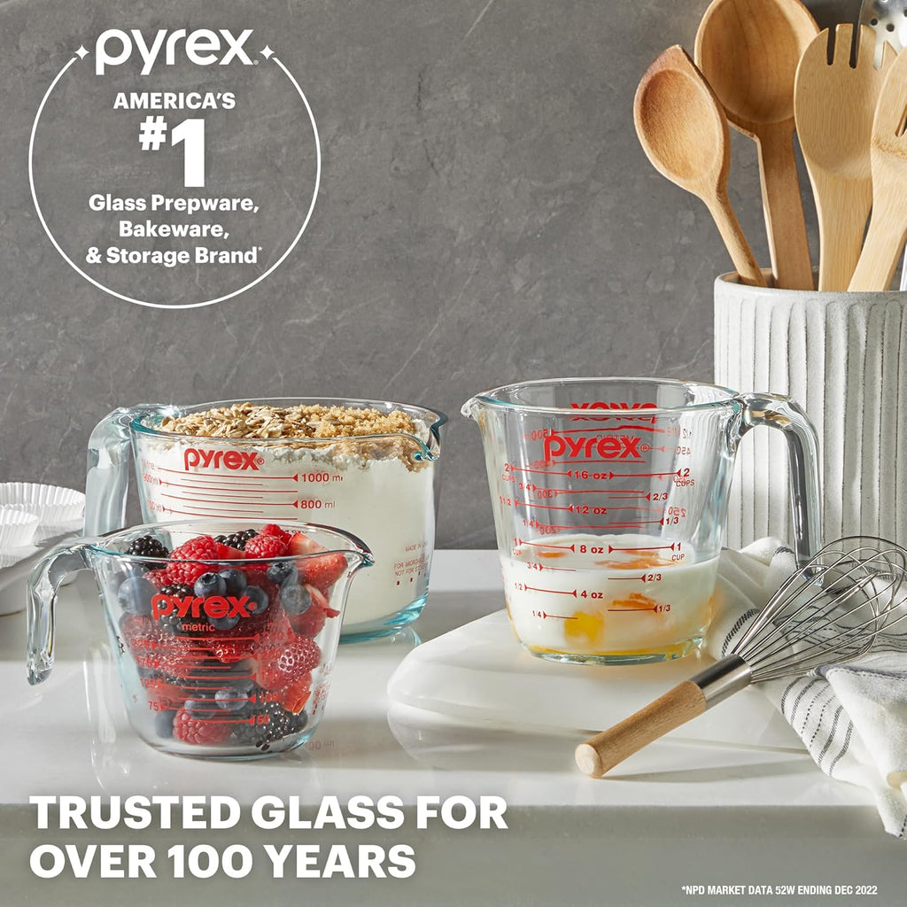 Essentials (3-Pack) Glass Measuring Cups Set, (1, 2 & 4 Cup) Measuring Cups For Prepping, Baking and Cooking