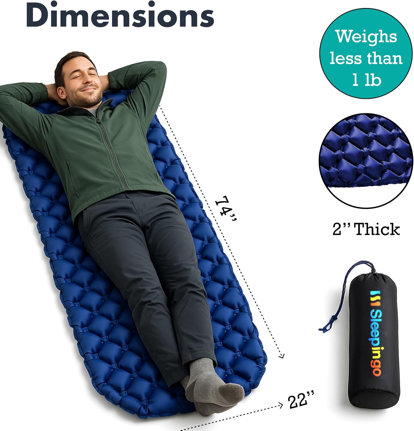 Ultralight Sleeping Mat - Inflatable & Compact Camping Air Mattress for Backpacking, Hiking- New