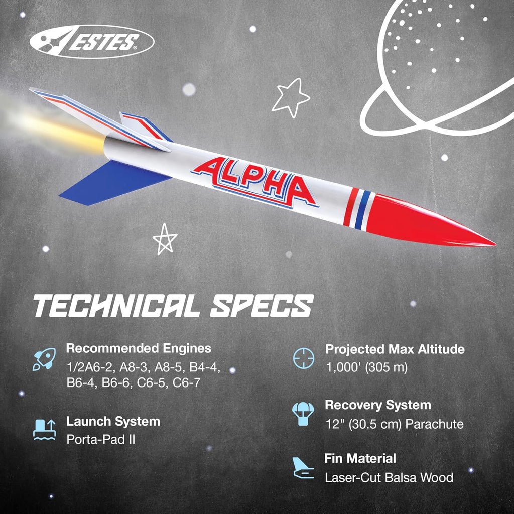 1225 Alpha Rocket-Building Kit, Intermediate Flying-Rocket-Model Kit for Ages 10+