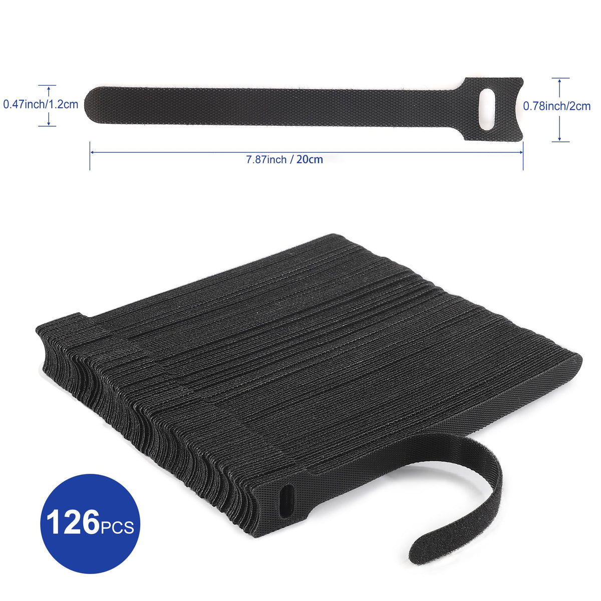 Nettbe Reusable Cable Ties, 126 PCS 8 Inches Adjustable Cord Straps Wire Organizer Cord Wrap and Hook Loop Cable Management