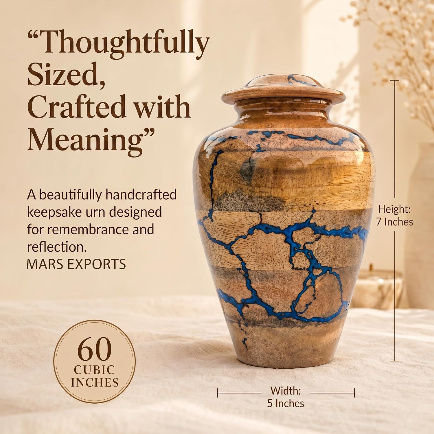 Handcrafted Decorative Wooden Urn for Human Ashes Adult Male Female, Wooden Urn Box for Pets, Memorial Urn, Funeral