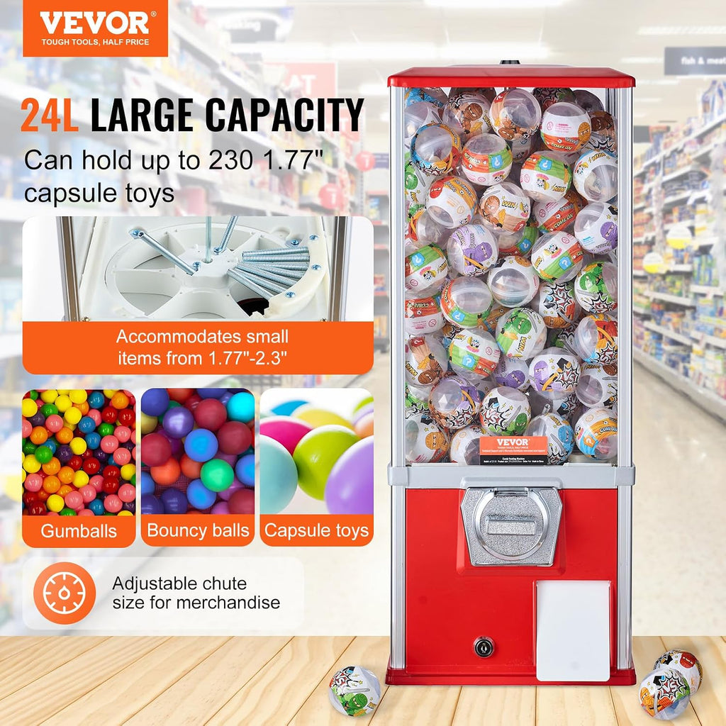 Gumball Machine, 25" Height Home Vending Machine, PS Bouncy Balls Dispenser, Hold 230 Capsule Balls, Rectangle Bubble