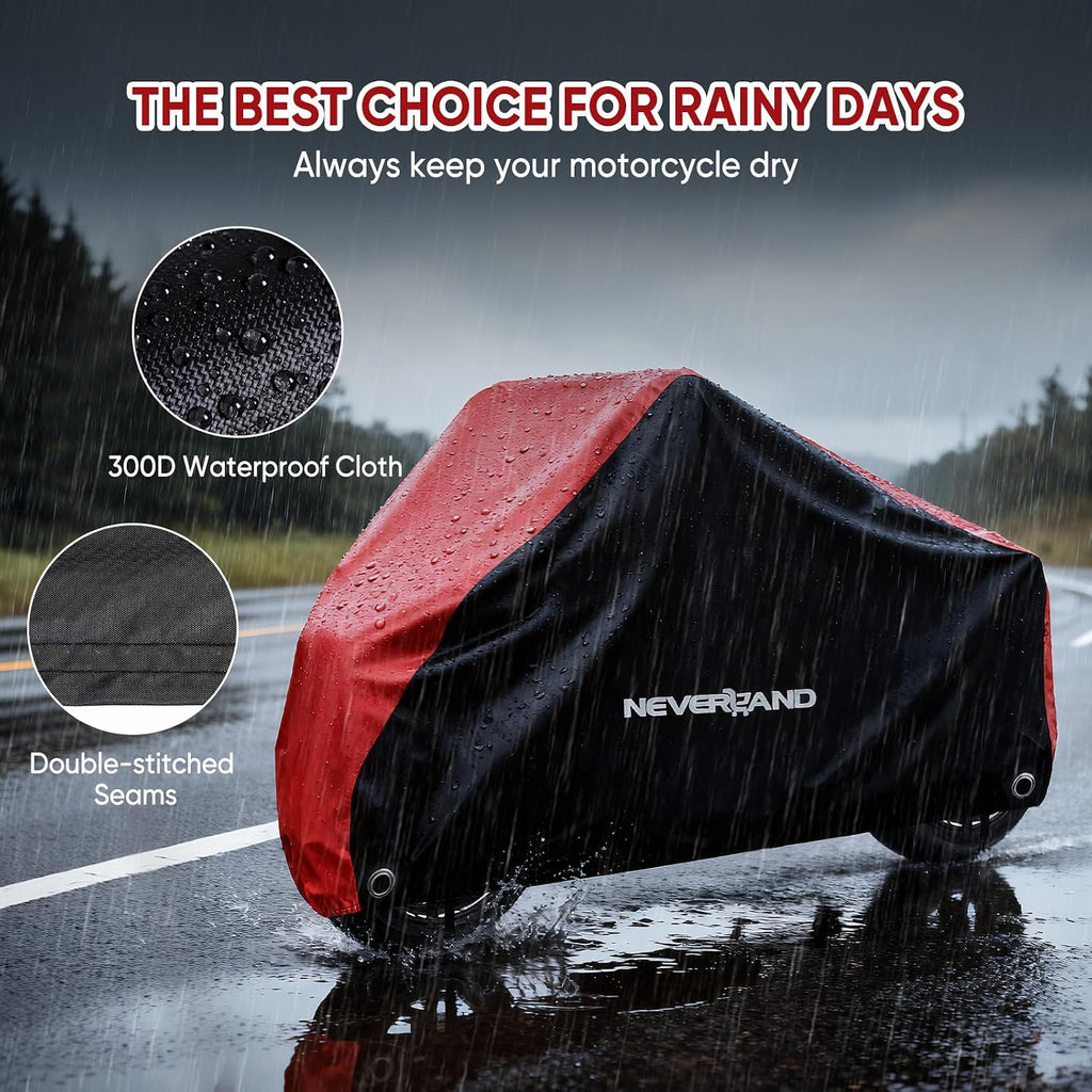 Motorcycle Cover Waterproof Outdoor Heavy Duty with 2 Lock-Holes | All Season Scooter Cover Rain UV Protection, 2