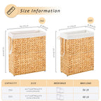 Slim Laundry Hamper, Handwoven Natural Water Hyacinth Basket