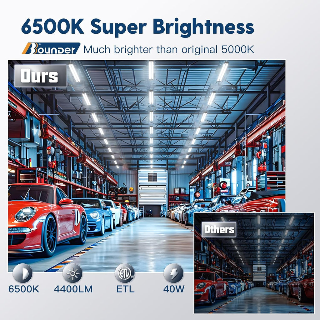 BBOUNDER 4Pack 4FT LED Shop Light, 65000K, 40W=250W, Linkable for Garage