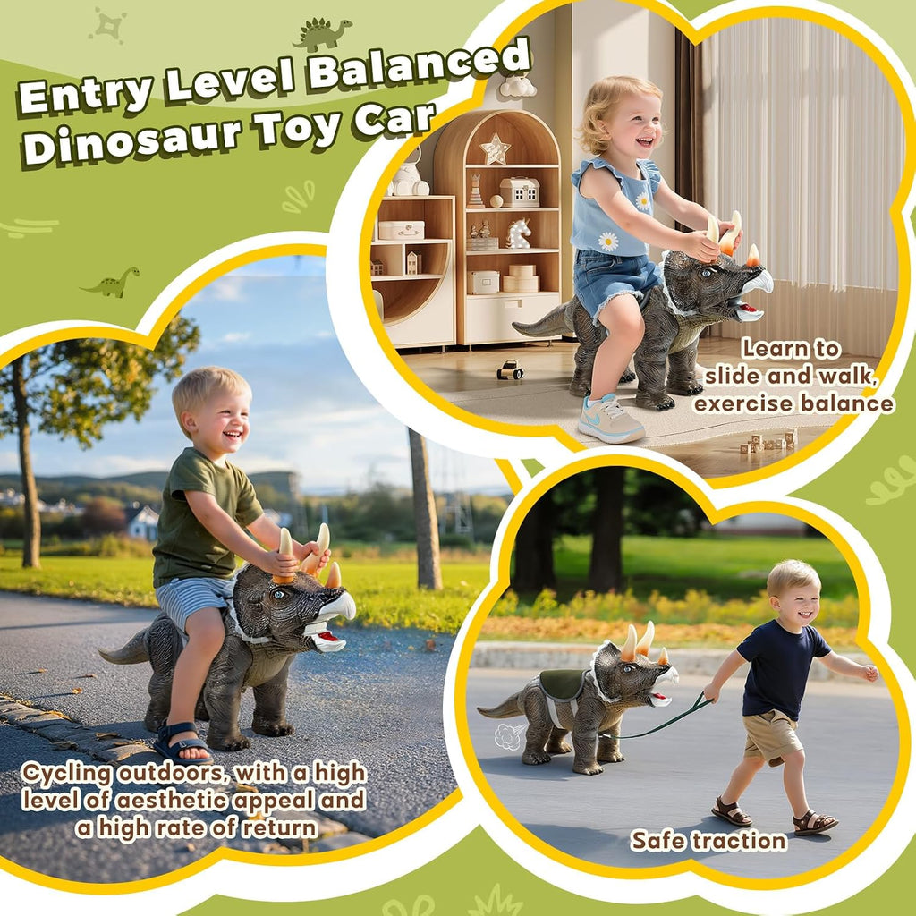 Dinosaur Ride On Toy Car,Indoor/Outdoor Play Gift for Kids(Triceratops) | Safety Realistic Triceratops Push Car,Three