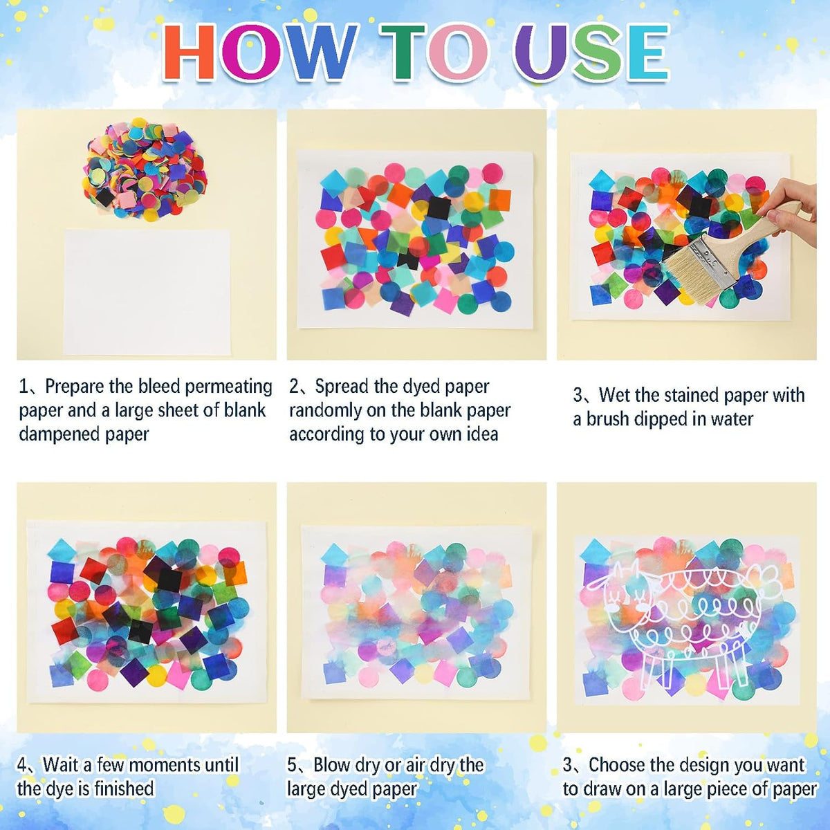 8000 Pcs Bleeding Tissue Paper 1 Inch Squares and Round