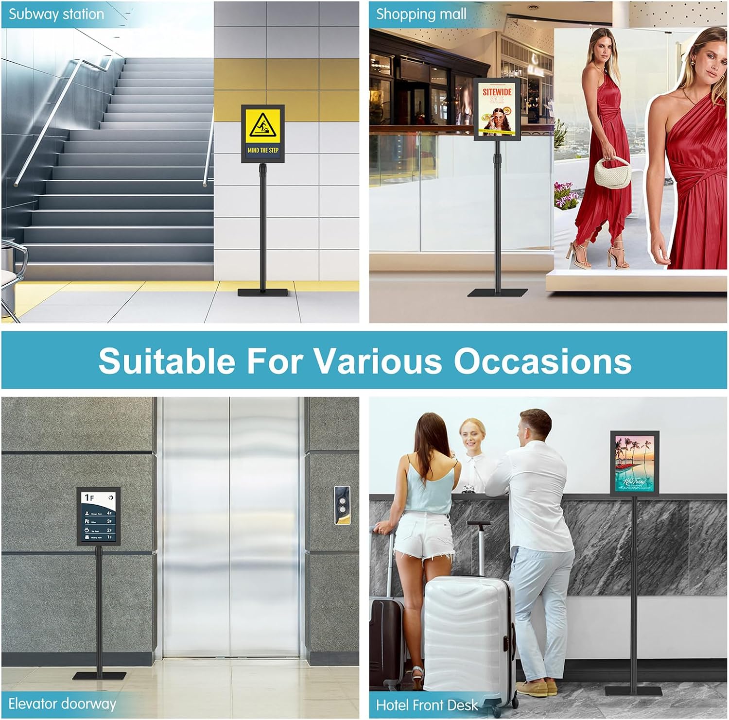 Adjustable Outdoor Sign Holder Stand for Display - Floor Sign Stand with Base for Business Retail Events 8.5x11 inches