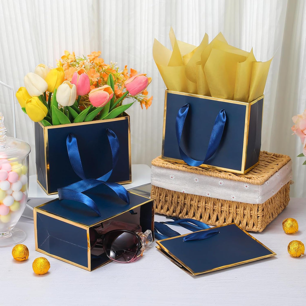 50 Pcs Metallic Paper Small Gift Bags with Handles & Tissue Paper
