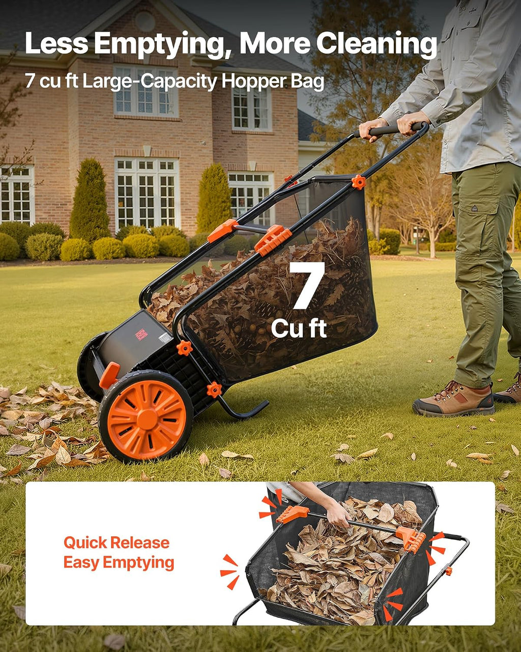 Push Lawn Sweeper 26 in Leaf & Grass Collector 7 cu. ft. Hopper Bag