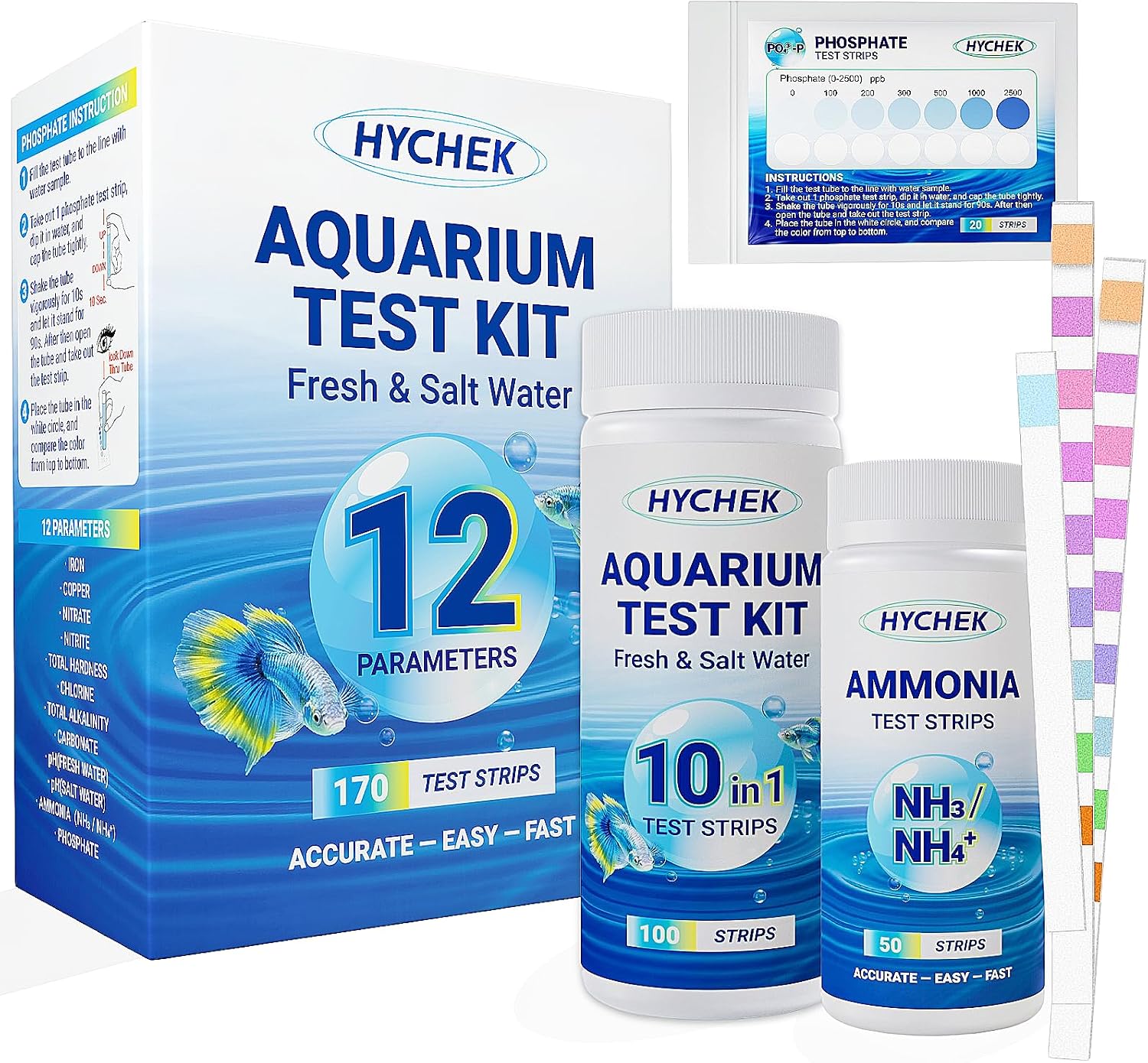 12 in 1 Accurate Aquarium Test Kit, Fresh and Salt Water Test Strips | 170 Strips, Fish Tank Aquariums Water Test
