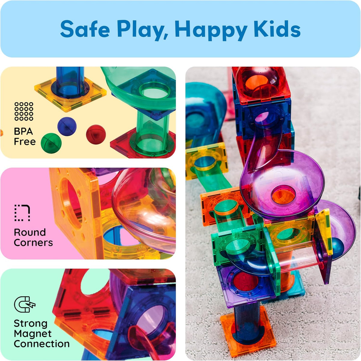 100 Piece Marble Run Magnetic Tiles Race Track STEM Ages 3+