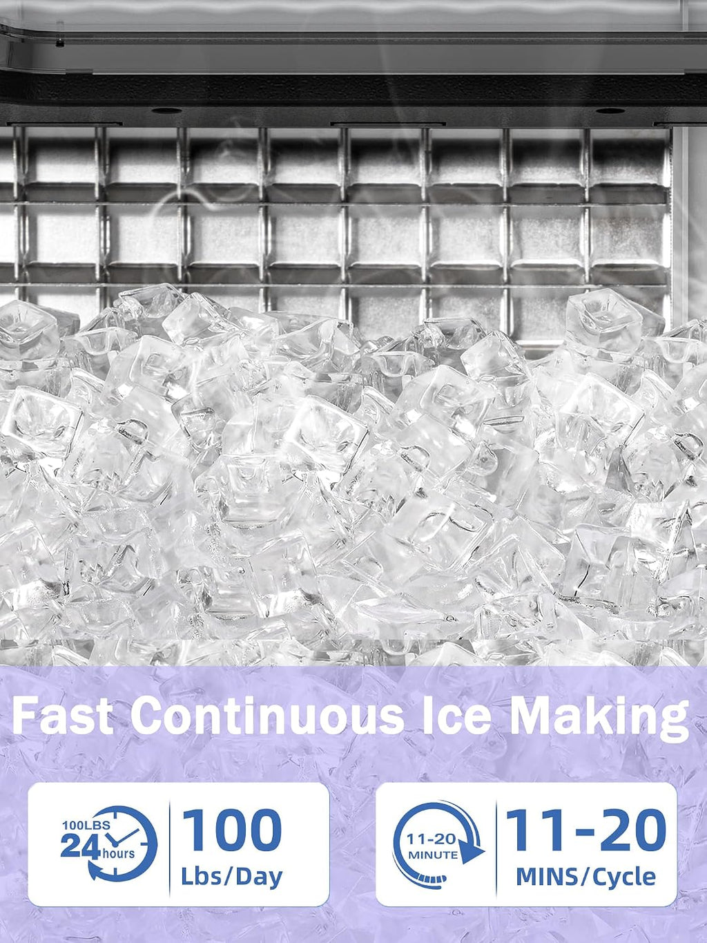 Commercial Ice Maker Machine 100Lbs/24H, Stainless Steel Undercounter Ice Maker with 33Lbs Storage Capacity