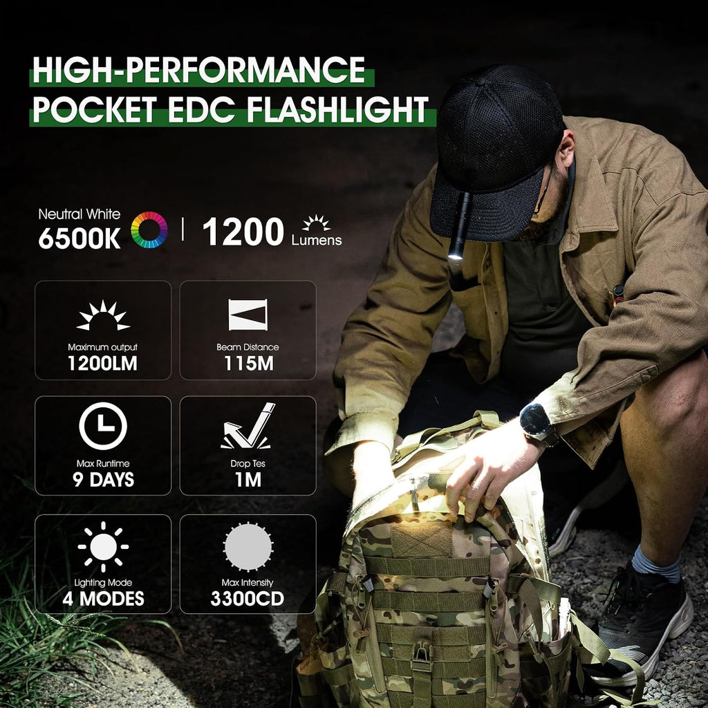 Rechargeable Flashlights 1200 Lumens EDC Flashlight, AA Pocket Flashlight High Lumens with Clip, Super Bright Small