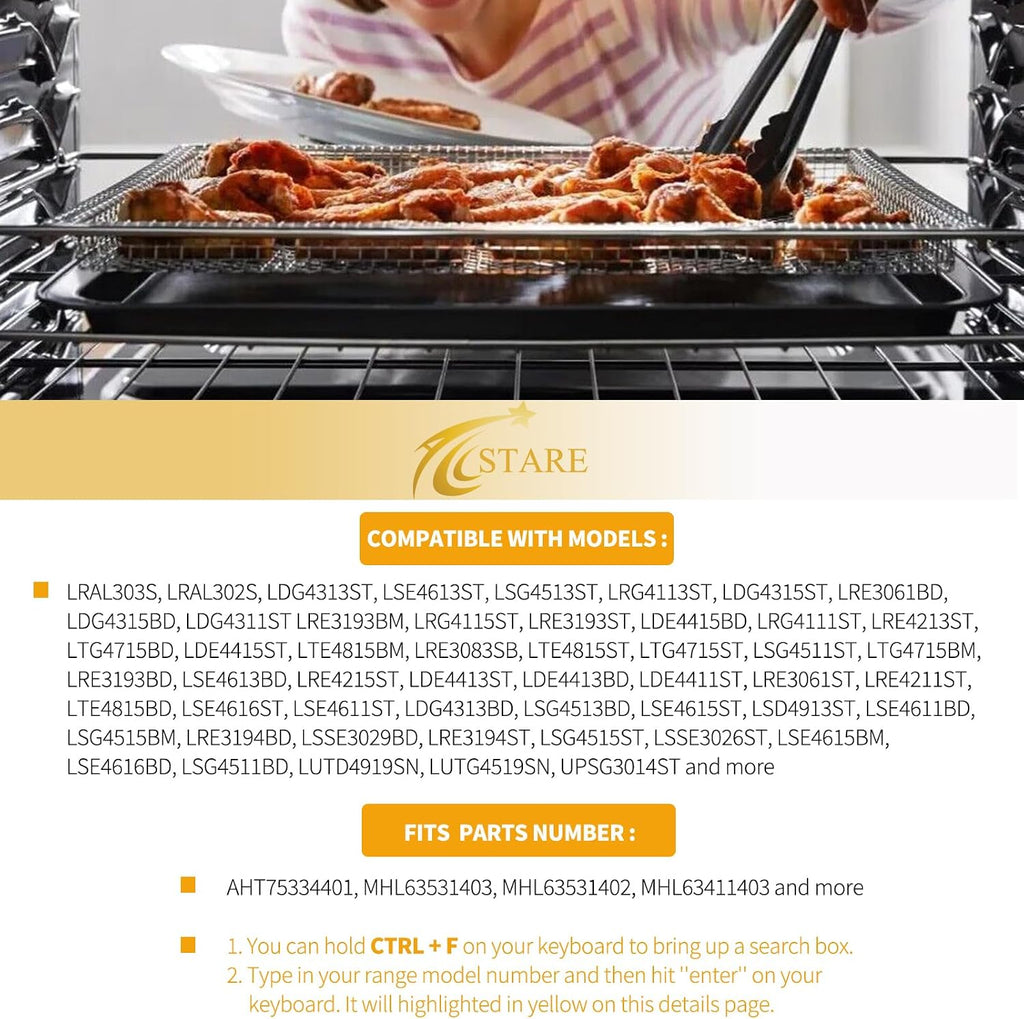 Upgraded LRAL302S Air Fryer Tray Replacement for LG Oven Parts 304 Stainless Steel LG Air Fryer Basket LRAL303S 24.6’’ x 16.1’’ LG Oven Air Fryer Rack Stove Range Oven Parts Oven Shelf 1 Set