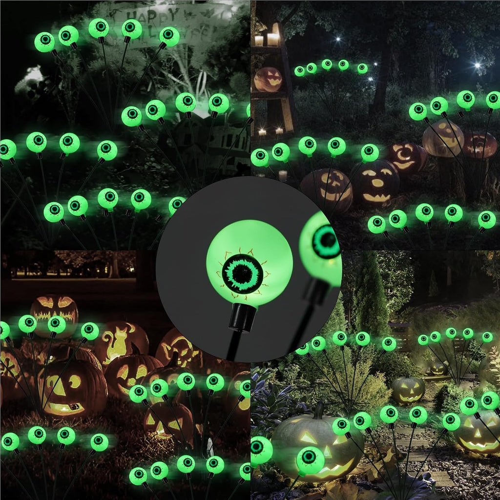 Halloween Decorations Outdoor, 4 Pack 24LED Solar Eyeball Pathway Lights, Scary Waterproof Solar Green Firefly Lights