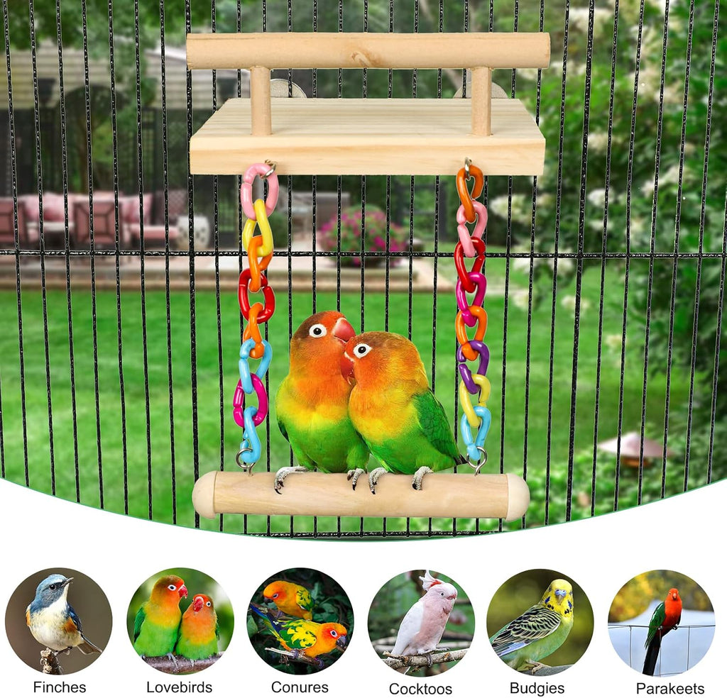 Bird Perches Cage Toys Parrot Wooden Platform Play Gyms Exercise Stands with Acrylic Wood Swing Ferris Wheel Chewing