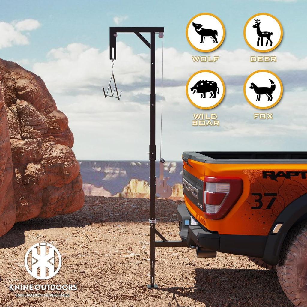 Deer Hoist for Truck Hitch, 600lbs Capacity Deer Hanger with Winch Gambrel | Deer Cart, Portable Game Hoist