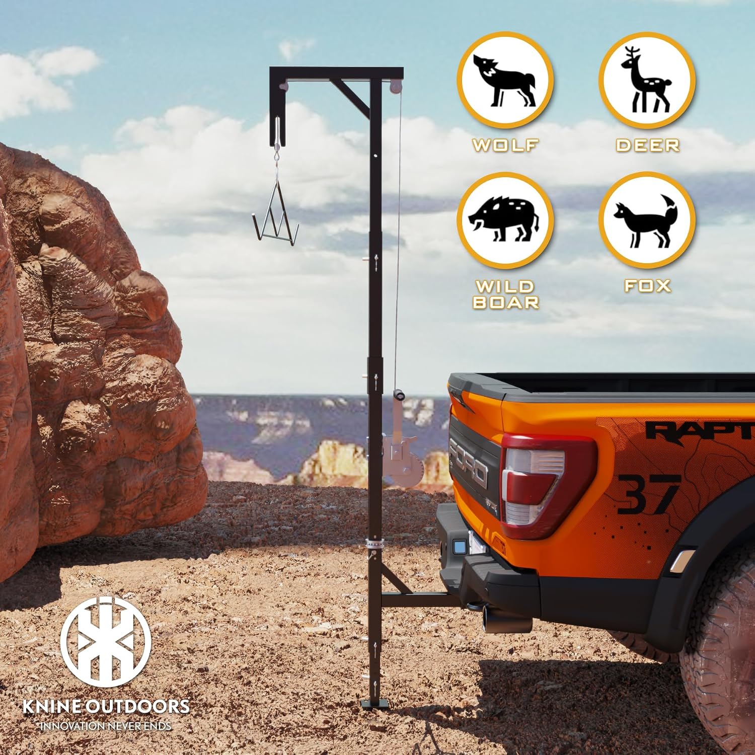Deer Hoist for Truck Hitch, 600lbs Capacity Deer Hanger with Winch Gambrel | Deer Cart, Portable Game Hoist