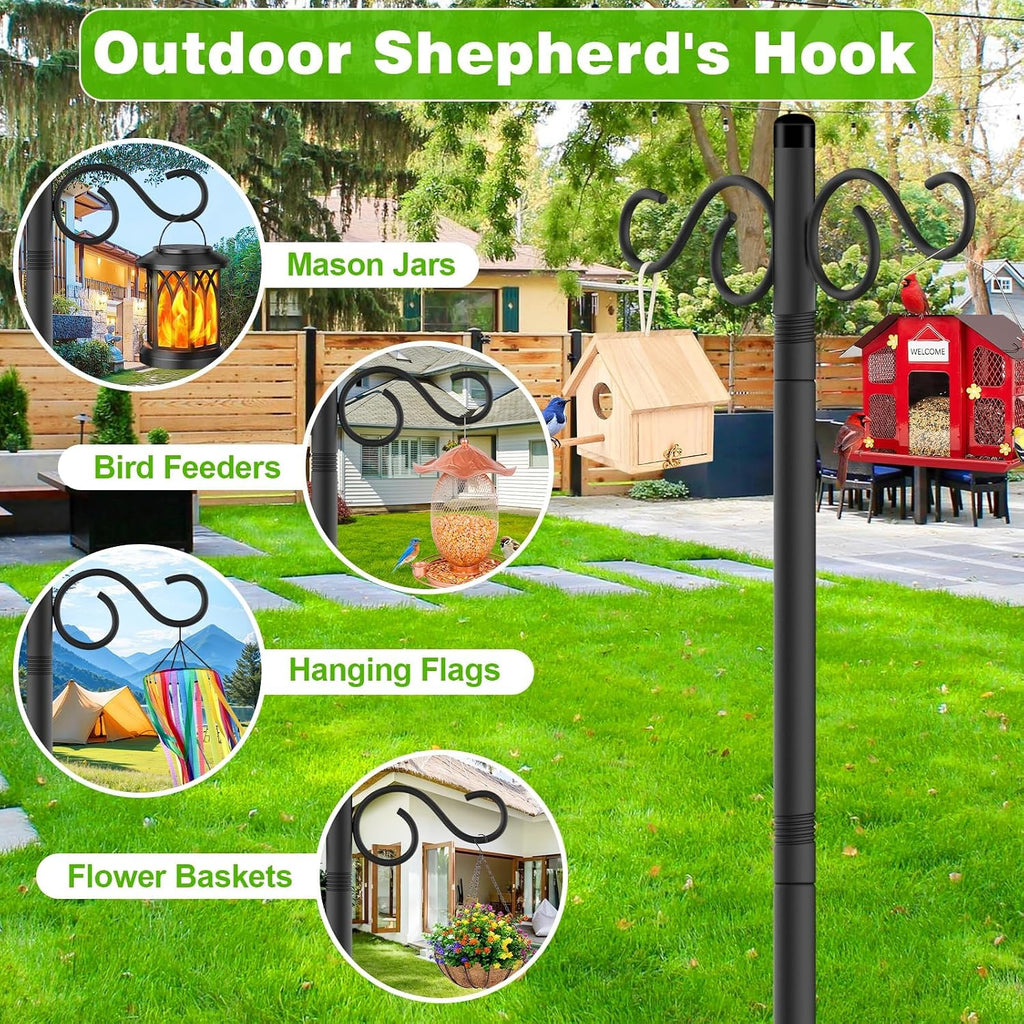 Double Shepherds Hooks for Outdoor,2 Pack 110Inch Bird Feeder Pole with 5 Prongs Base,Heavy Duty Shepherds