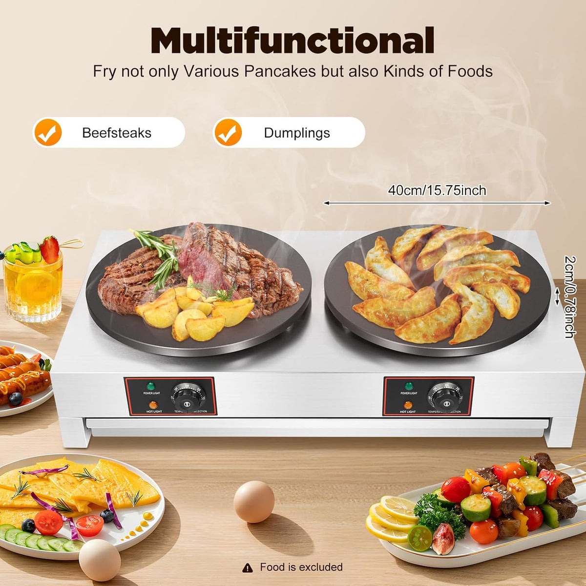 3.4KW Double Head Electric Crepe Maker Machine 16In Non-Stick 110V
