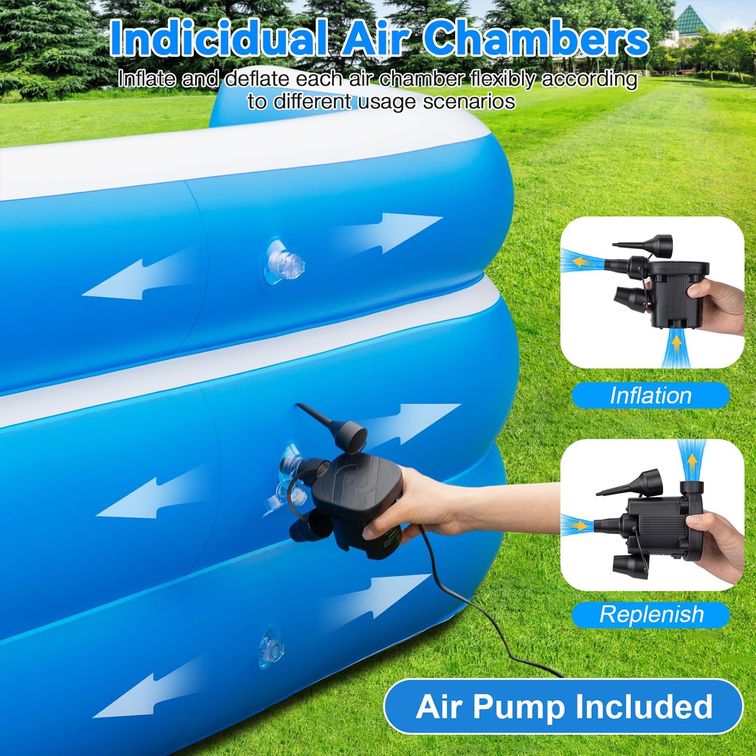 Extra Large Inflatable Pool for Adults 120"x85"x26" – Blow Up Pool with Seats & Backrest, Fits 10 Adults, Air Pump