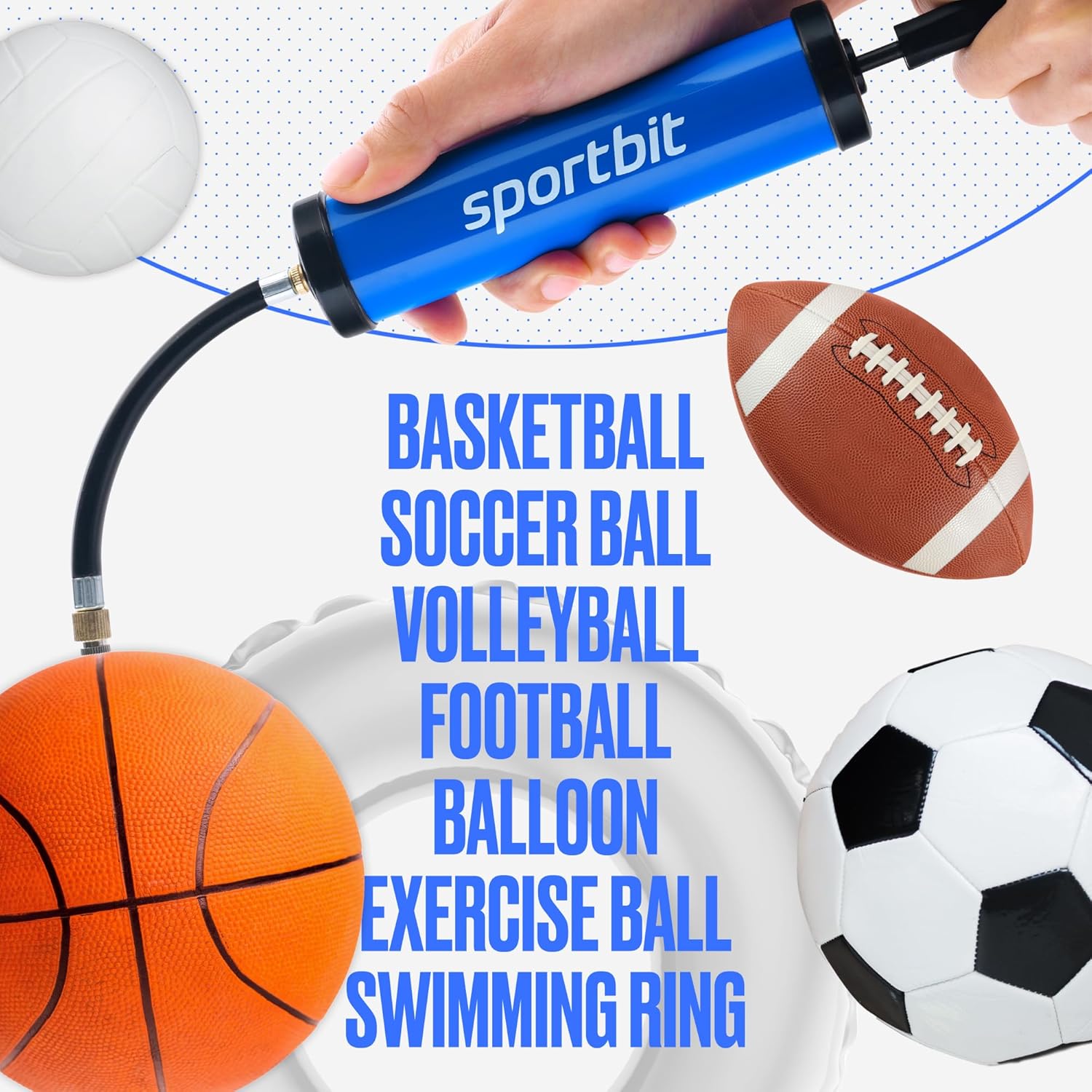 Ball Pump for Sports Balls - Push & Pull Inflating System - Hand Pump for All Exercise Balls - Volleyball Pump