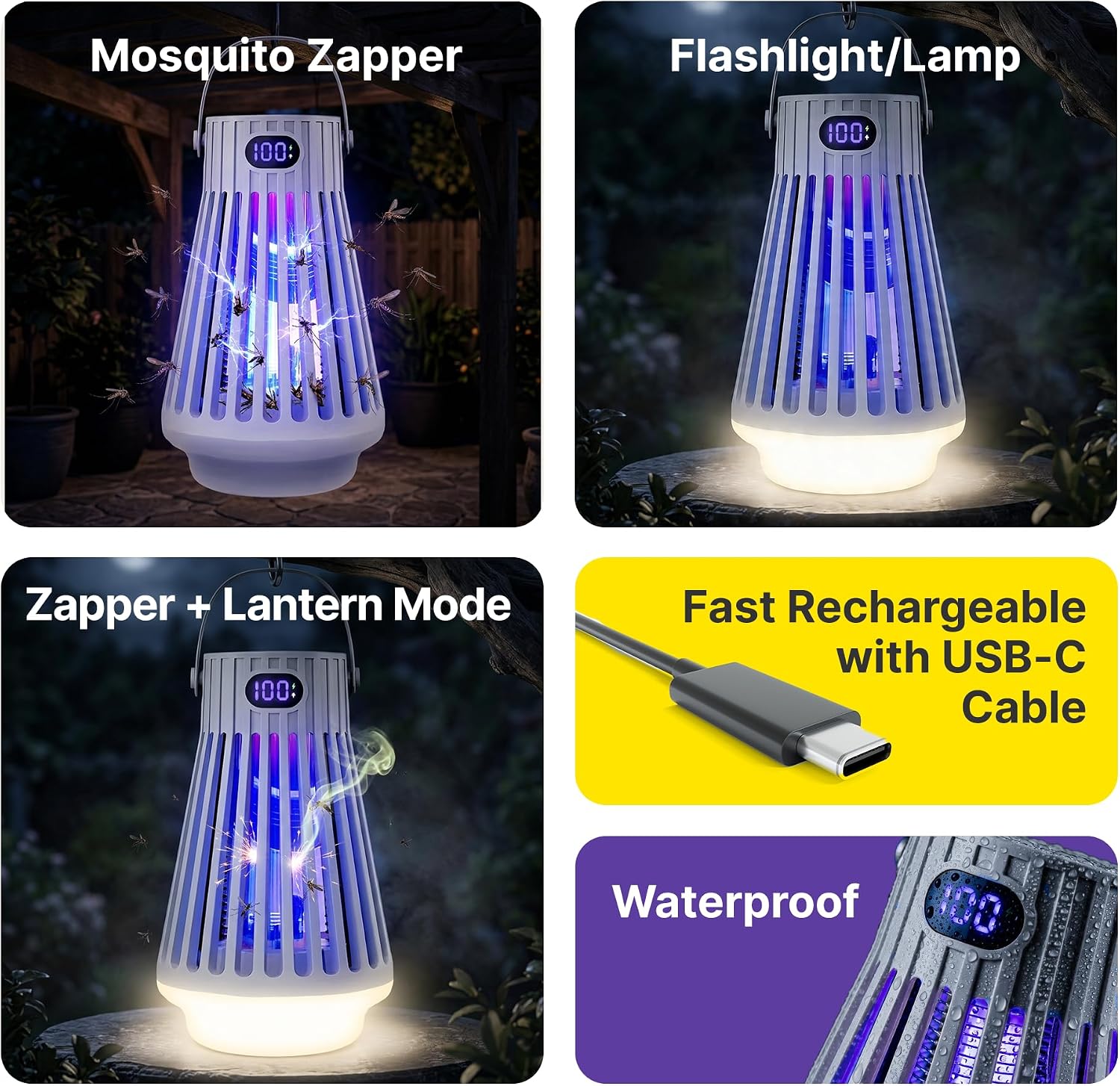 Zap Zone Defender Bug Zapper Outdoor Indoor Rechargeable Mosquito Zapper | UV Light USB-C Electric Insect Trap