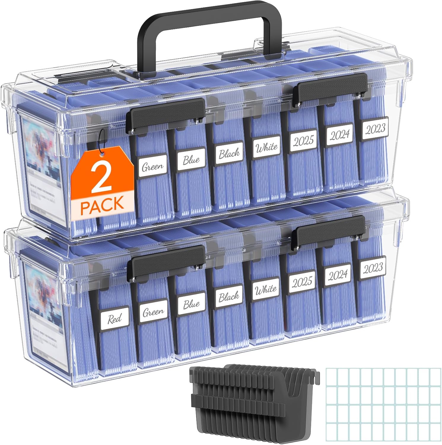 Trading Card Storage Box with Handle, Fit for Toploader, 2 Pcs | Stackable Reinforced Latch Case with 8 Adjustable