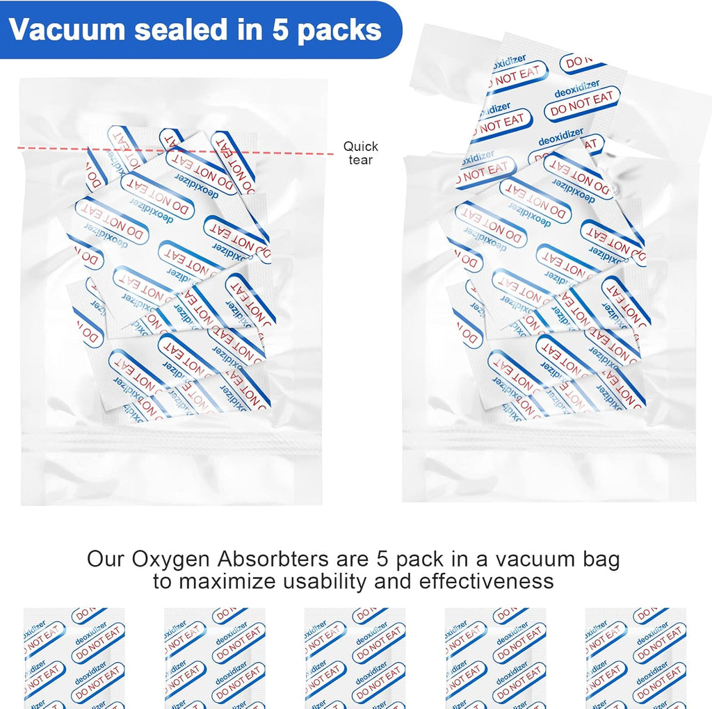 500cc Oxygen Absorbers for Food Storage - 100 Count (20x Packs of 5)