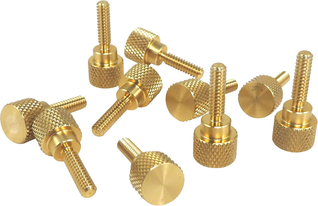 10 Pack 6-32 x 1/2 Inch Threads Solid Brass Diamond Knurled Thumb Screws Knobs with Straight Shoulders Right-Hand Threads SAE Flat Tip Uncoated (6-32 x 1/2 inch Long Threads)