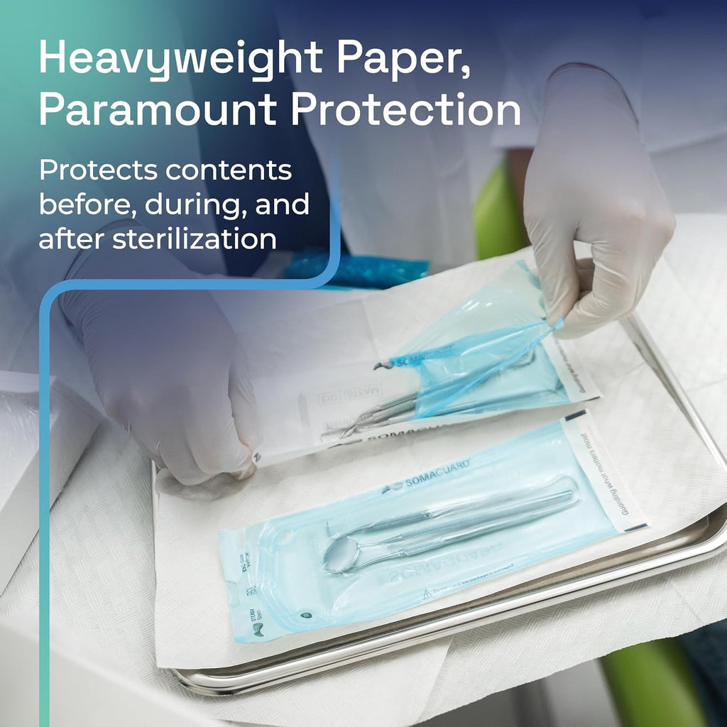 Self-Sealing Sterilization Pouches - 3.50 × 10" - (200 Pack) - Steam Autoclave & EO Indicators - Triple Sealed